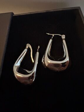 Silver Tone Sculpted Hoop Earrings - Women Jewelry